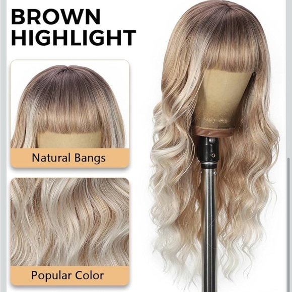 Ombre Long, curly, & wavy highlights platinum blonde synthetic Wig 26IN bnwt - Picture 4 of 6